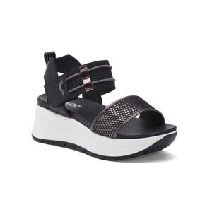 IGI&CO Black Made In Italy Leather Comfort Multi Band Wedge Sandals